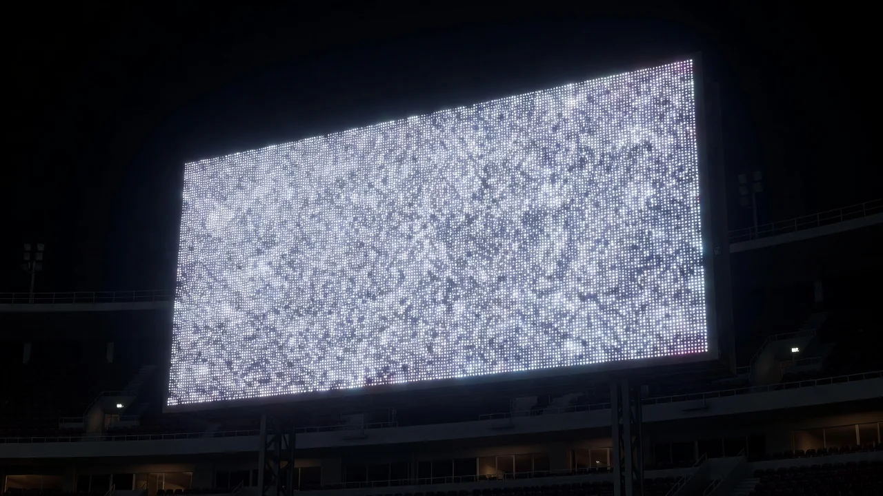 Placar eletrônico de estádio iluminado durante partida noturna