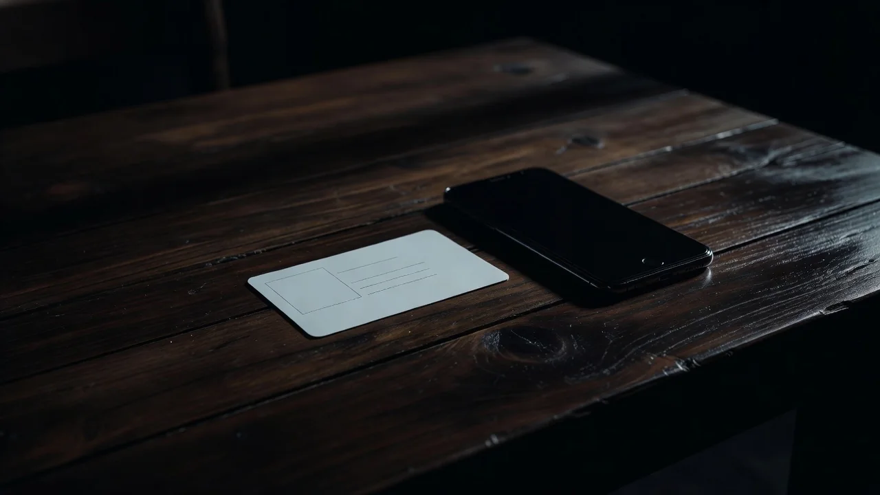Documento de identidade e smartphone sobre mesa de madeira escura
